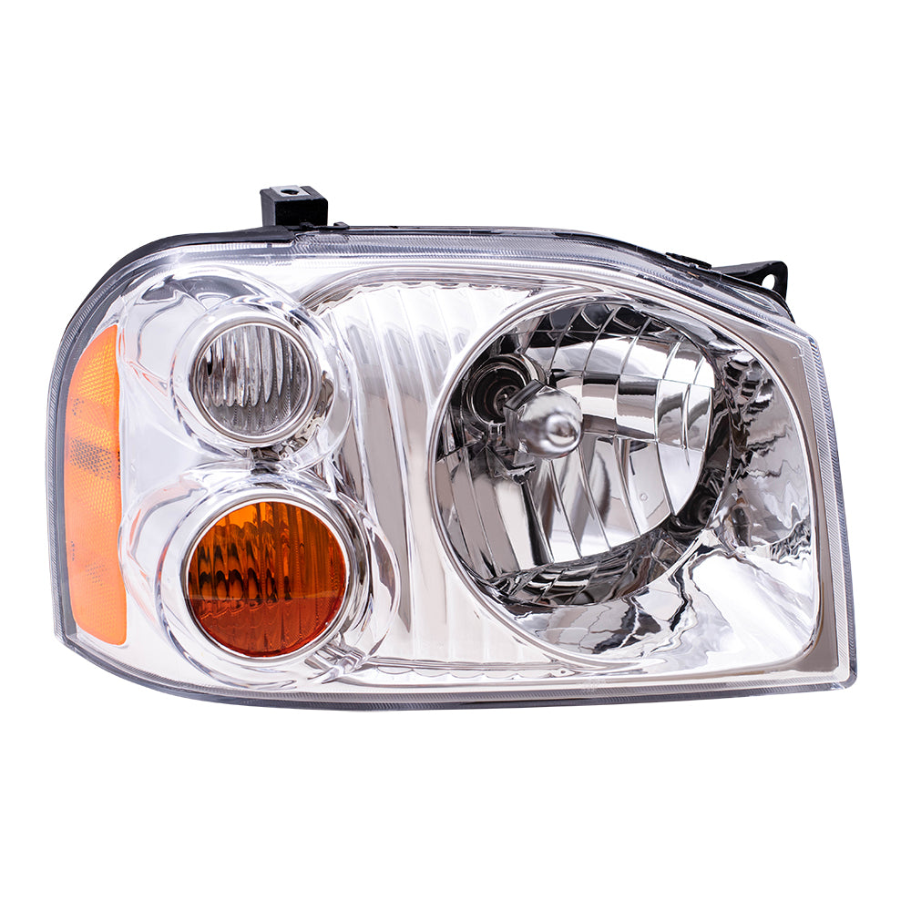 Passengers Headlight Lens for 01-04 Nissan Frontier Pickup Truck - Chrome Bezel
