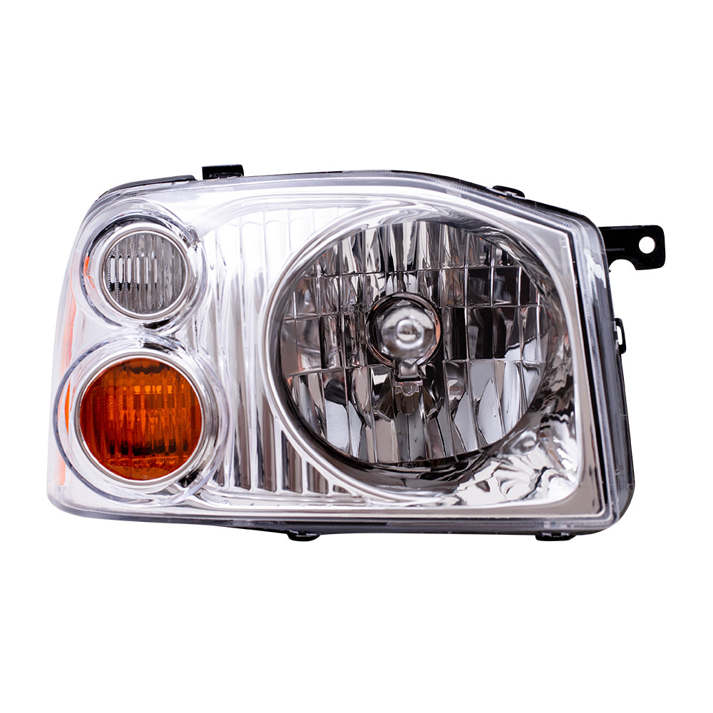 Passengers Headlight Lens for 01-04 Nissan Frontier Pickup Truck - Chrome Bezel