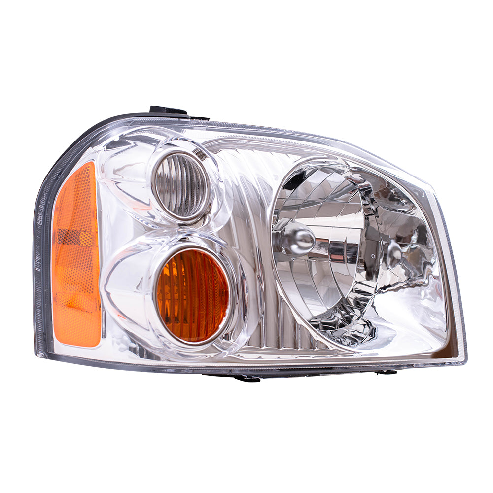 Passengers Headlight Lens for 01-04 Nissan Frontier Pickup Truck - Chrome Bezel