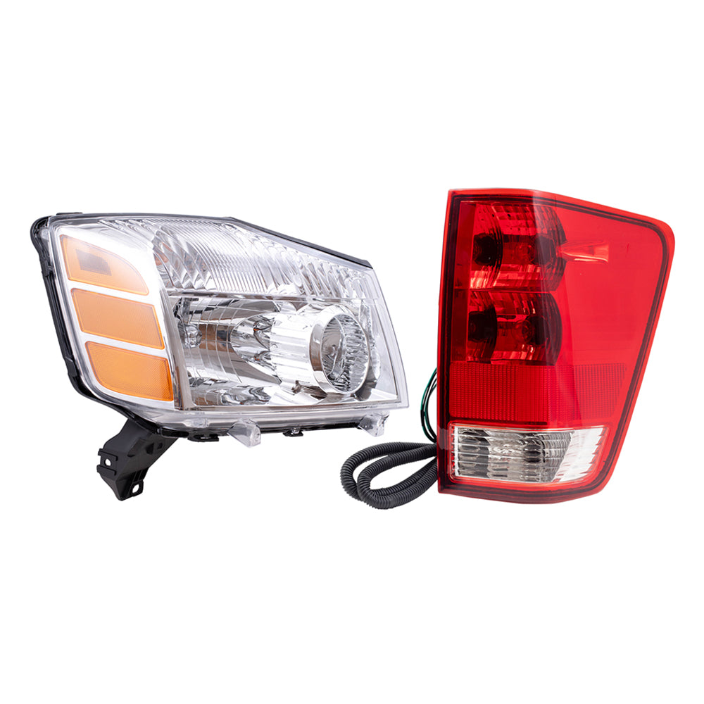 Brock Replacement Headlights with Tail Lights Compatible with 2004 2005 2006 2007 Titan Pickup Truck without Utility Bed