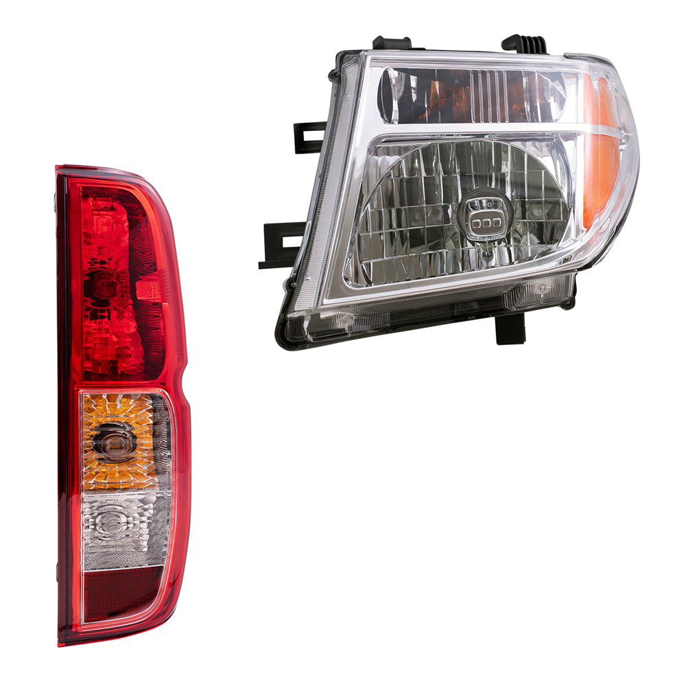 Brock Replacement Halogen Headlights with Tail Lights Compatible with 2005 2006 2007 2008 Frontier