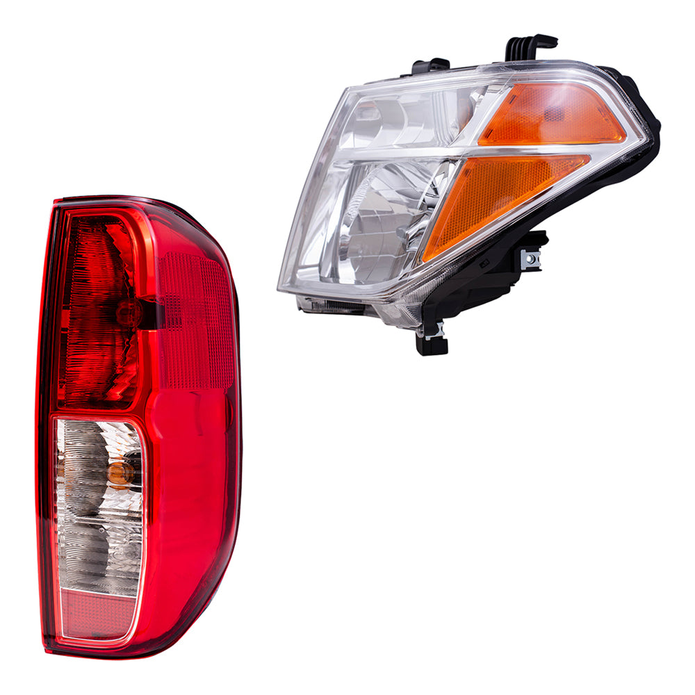 Brock Replacement Halogen Headlights with Tail Lights Compatible with 2005 2006 2007 2008 Frontier