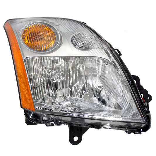Passengers Headlight Assembly for 07-09 Nissan Sentra - Chrome Trim