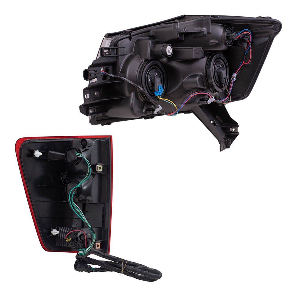 Brock Replacement Headlights with Tail Lights Compatible with 2008-2015 Titan Pickup Truck without Utility Bed