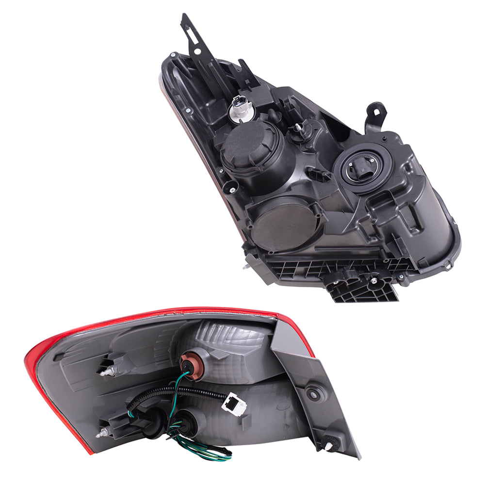 Brock Replacement Driver and Passenger Side HID Combination Headlights W/O HID Kit and Tail Light Assemblies Quarter Mounted 4 Piece Set Compatible with 2008-2010 Nissan Rogue
