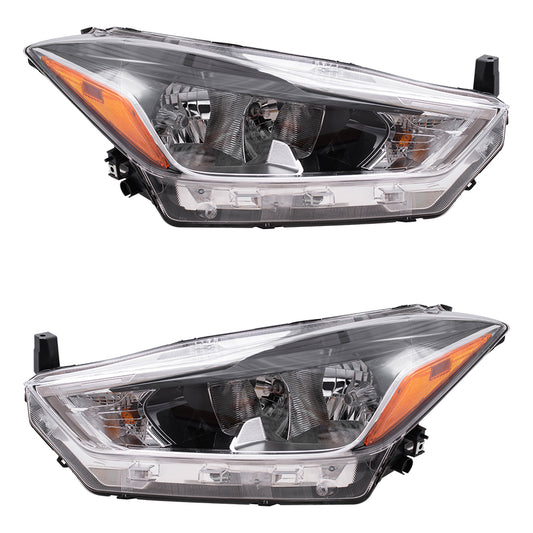 Brock Replacement Driver and Passenger Side Halogen Combination Headlight Assemblies Compatible with 2018-2020 Kicks S/SV