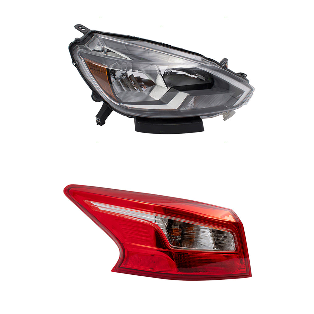 Brock Aftermarket Replacement Driver Left Passenger Right Headlight and Tail Light Assembly 4 Piece Set Compatible With 2016-2019 Nissan Sentra