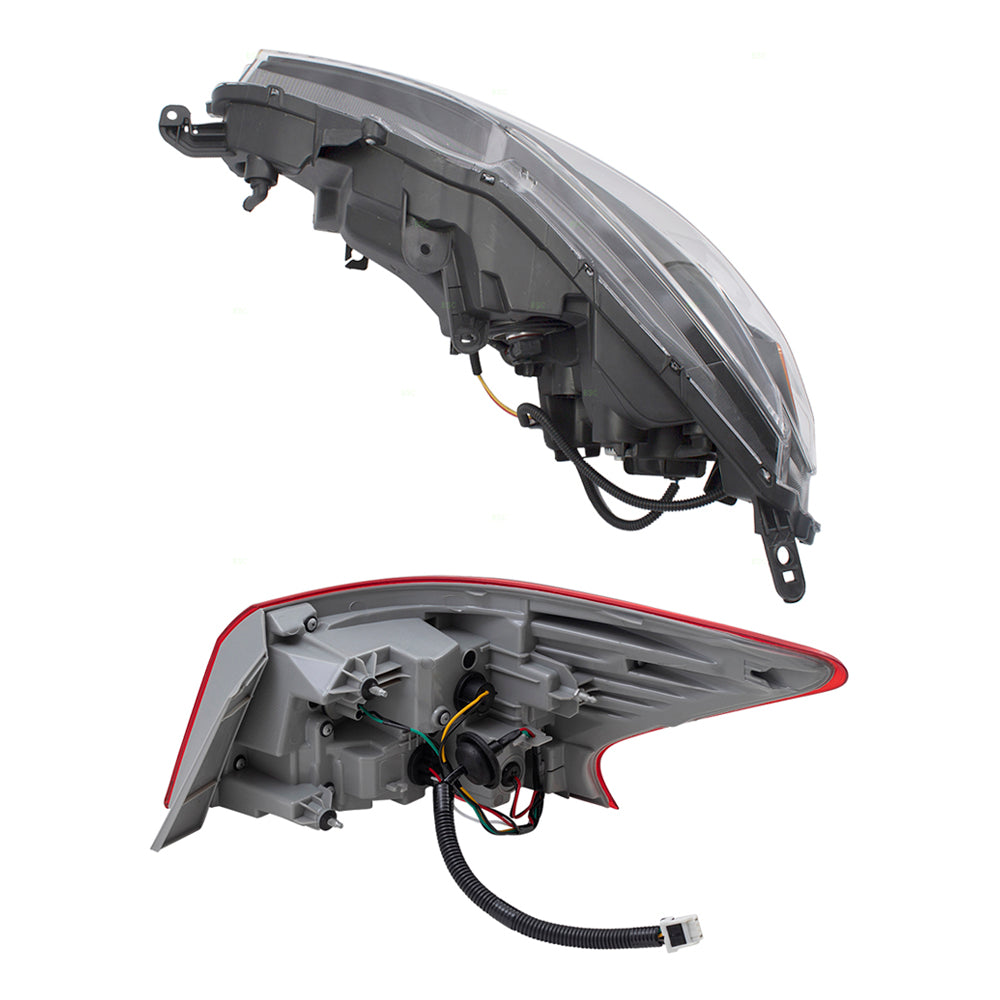 Brock Aftermarket Replacement Driver Left Passenger Right Headlight and Tail Light Assembly 4 Piece Set Compatible With 2016-2019 Nissan Sentra