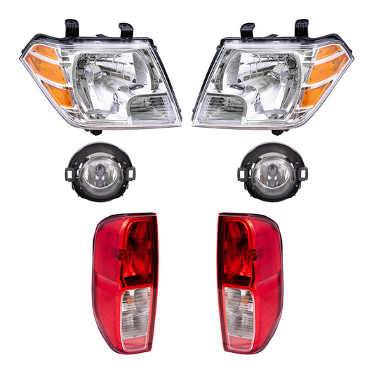 Brock Replacement Driver and Passenger Side Halogen Combination Headlights, Fog Lights and Tail Lights 6 Piece Set Compatible with 2010-2014 Frontier with Plastic Bumper
