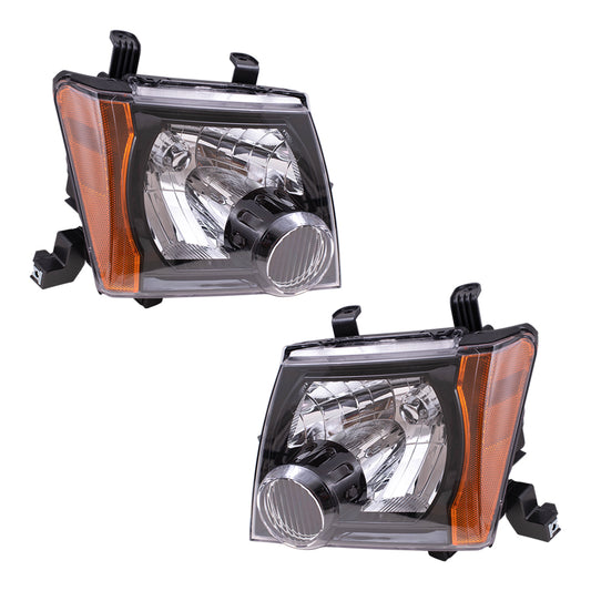 Brock Replacement Driver and Passenger Side Halogen Combination Headlight Assemblies with Black Bezel Compatible with 2009-2015 Xterra S/X Models