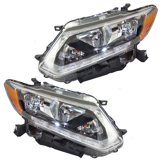 Brock Replacement for Pair Set Halogen Headlights Headlamps Compatible with 14-16 Rogue 26060-4BA2A 26010-4BA2A