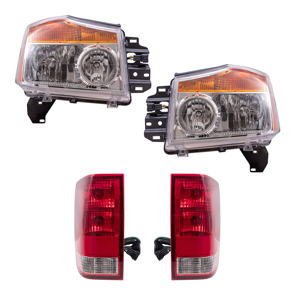 Brock Replacement Halogen Combination Headlight and Tail Light 4 Piece Set Compatible with 08-15 Titan W/ Utility Bed