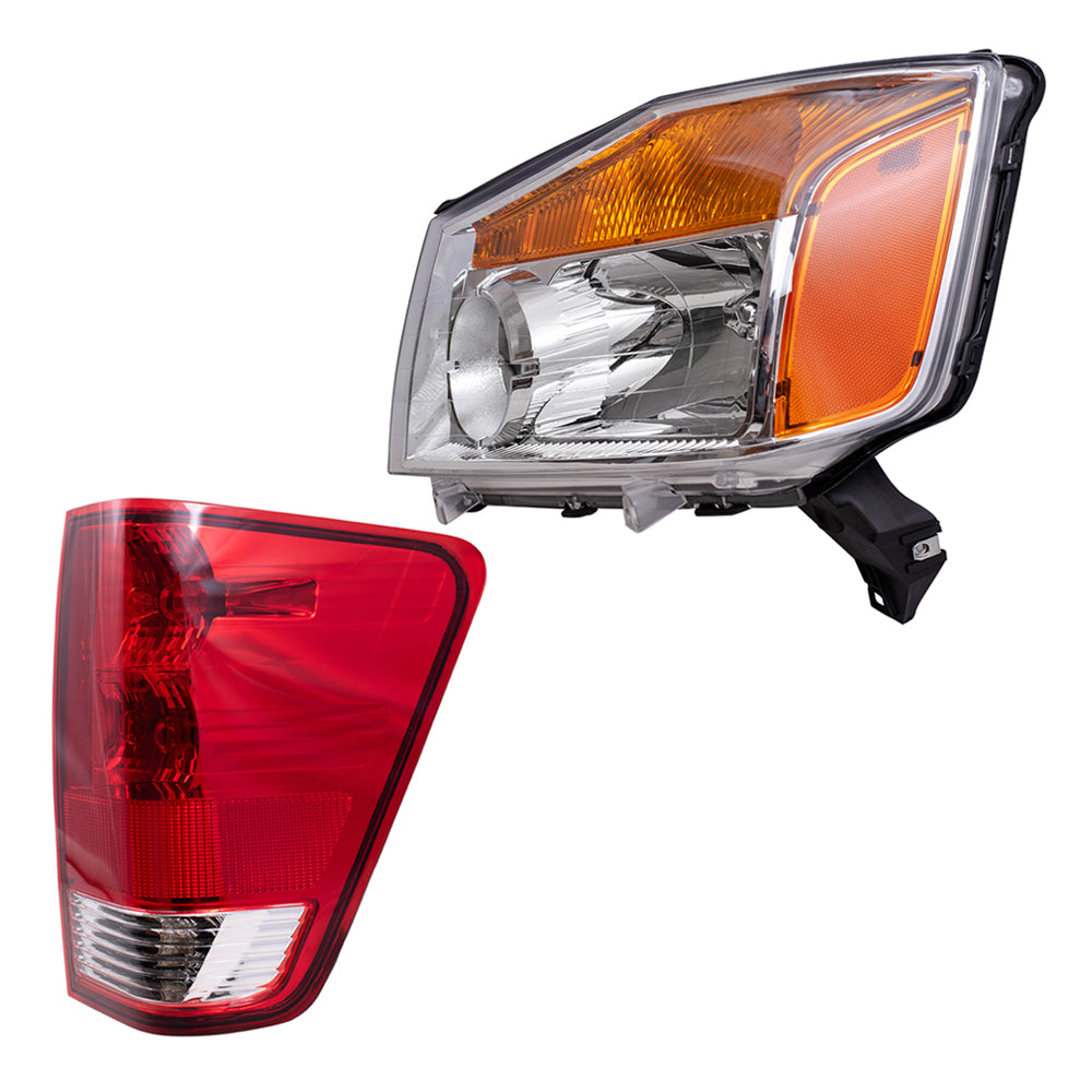 Brock Replacement Halogen Combination Headlight and Tail Light 4 Piece Set Compatible with 08-15 Titan W/ Utility Bed