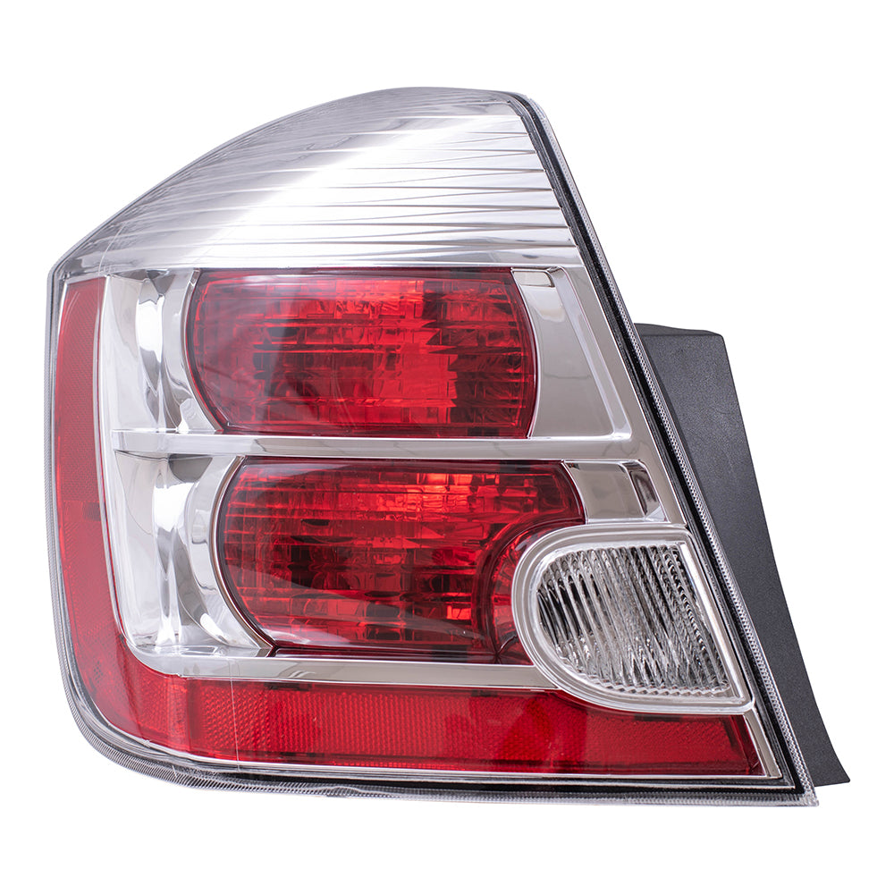Brock Replacement Drivers Taillight Tail Lamp with Chrome Bezel Compatible with 2007-2009 Sentra 26555ET00B