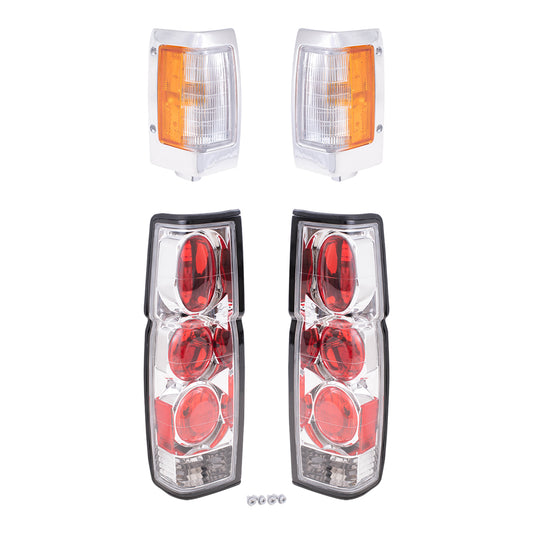 Brock Replacement Driver and Passenger Side, Side Marker Light Assemblies W/Chrome Bezels and Tail Light Units with Performance Altezza 4 Piece Set Compatible with 1990-1994 D21 W/O Daul Rear Wheels