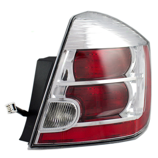 Brock Replacement Passengers Taillight Tail Lamp with Chrome Trim Compatible with 10-12 Sentra 26550-ZT50A