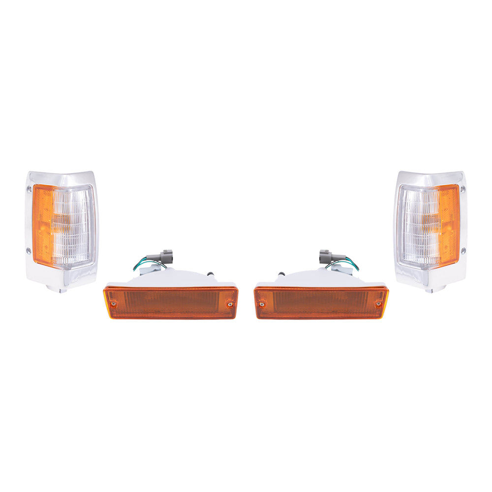 Brock Replacement Driver and Passenger Side, Side Marker Light Assemblies with Chrome Bezels and Park Signal Marker Light Assemblies 4 Piece Set Compatible with 1990-1994 D21 and 95-97 Pickup