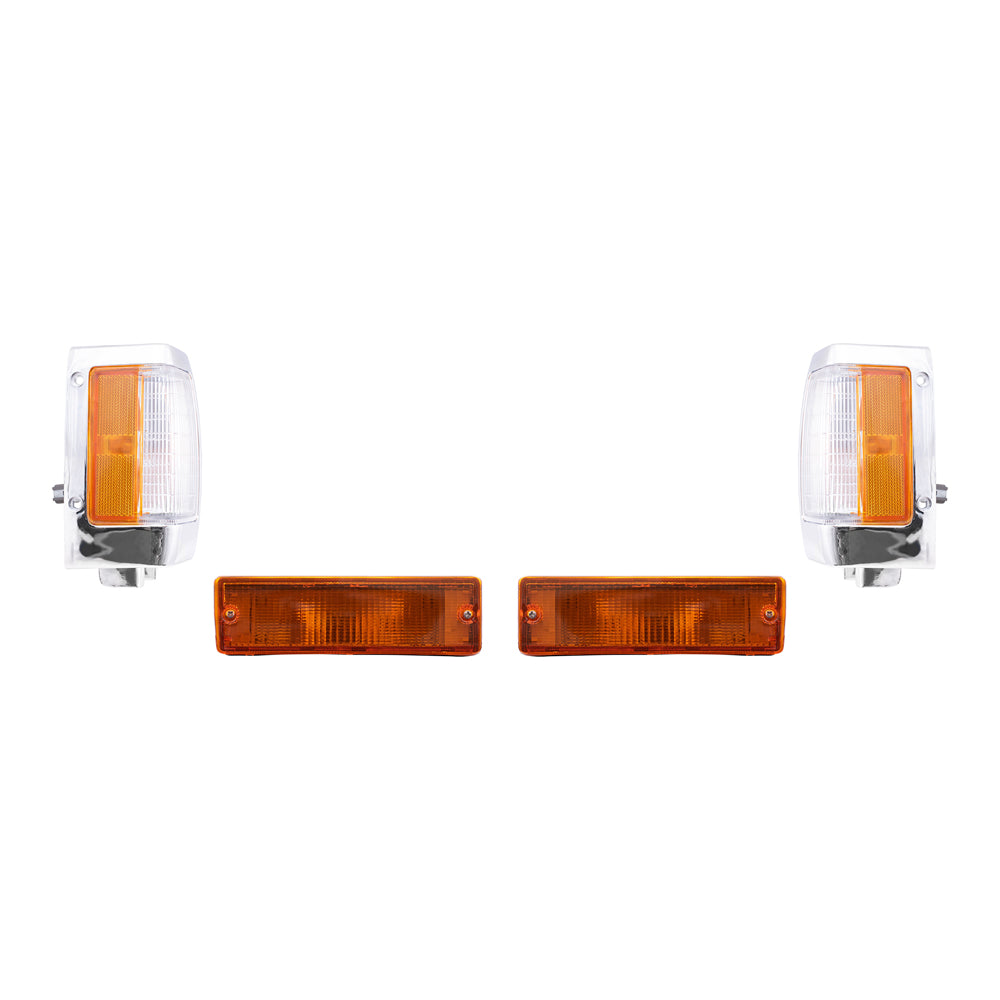 Brock Replacement Driver and Passenger Side, Side Marker Light Assemblies with Chrome Bezels and Park Signal Marker Light Assemblies 4 Piece Set Compatible with 1990-1994 D21 and 95-97 Pickup