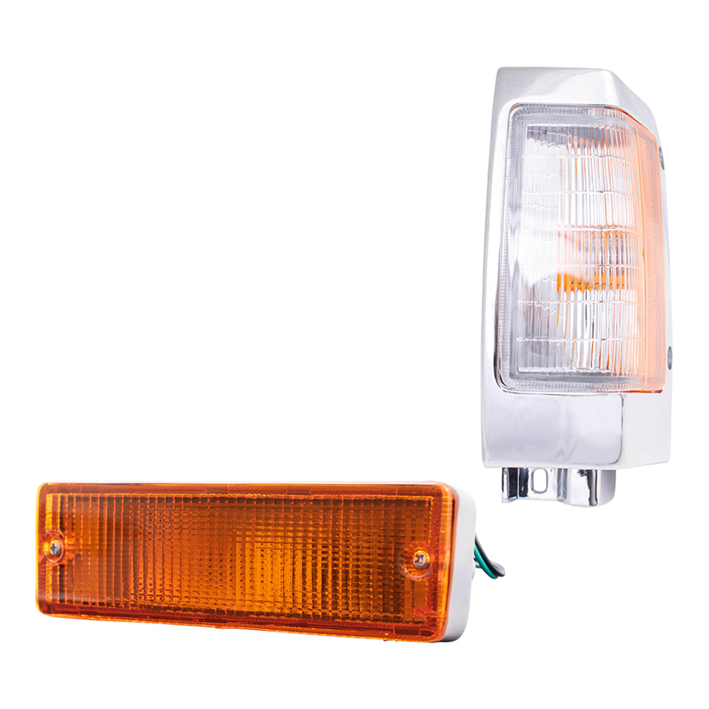 Brock Replacement Driver and Passenger Side, Side Marker Light Assemblies with Chrome Bezels and Park Signal Marker Light Assemblies 4 Piece Set Compatible with 1990-1994 D21 and 95-97 Pickup