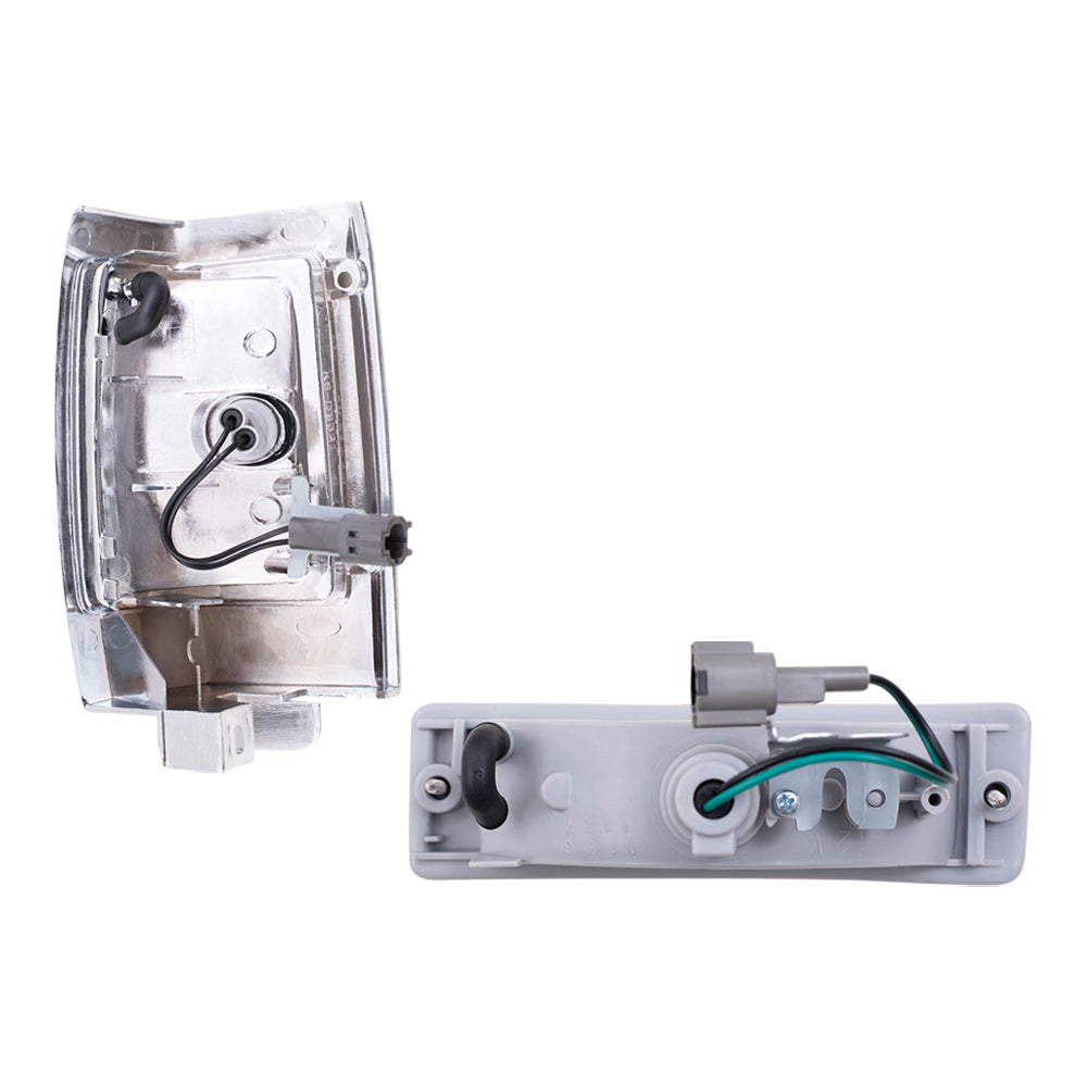 Brock Replacement Driver and Passenger Side, Side Marker Light Assemblies with Chrome Bezels and Park Signal Marker Light Assemblies 4 Piece Set Compatible with 1990-1994 D21 and 95-97 Pickup