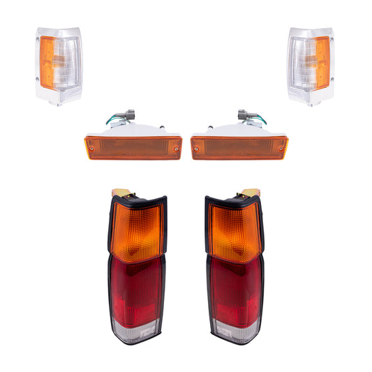 Brock Replacement Side Marker Light Assemblies with Chrome Bezel, Park Signal Marker Light Assemblies and Tail Light Assemblies 6 Piece Set Compatible with 1990-1994 D21 WITHOUT Dual Rear Wheels