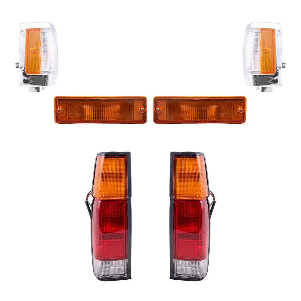 Brock Replacement Side Marker Light Assemblies with Chrome Bezel, Park Signal Marker Light Assemblies and Tail Light Assemblies 6 Piece Set Compatible with 1990-1994 D21 WITHOUT Dual Rear Wheels