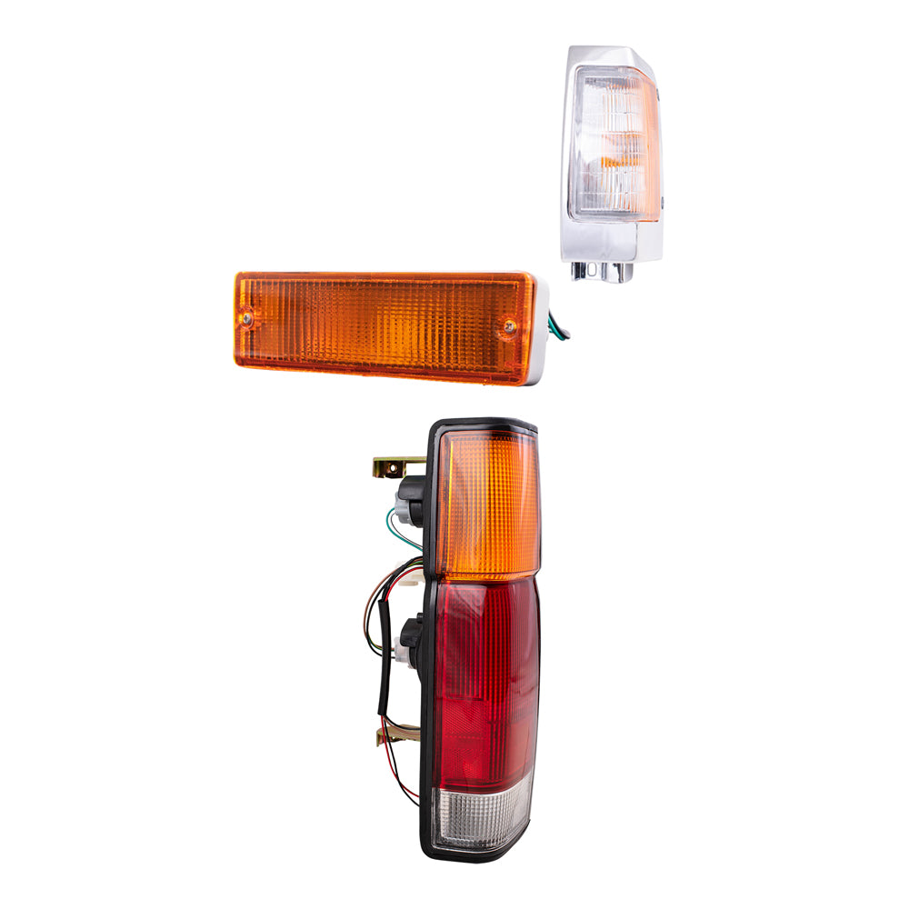 Brock Replacement Side Marker Light Assemblies with Chrome Bezel, Park Signal Marker Light Assemblies and Tail Light Assemblies 6 Piece Set Compatible with 1990-1994 D21 WITHOUT Dual Rear Wheels