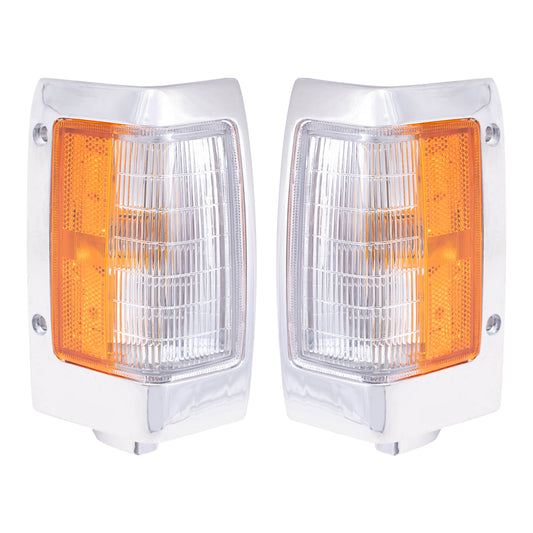 Brock Replacement Driver and Passenger Side, Side Marker Lights with Chrome Bezels Compatible with 90-94 D21 and 95-97 Pickup Truck B611588G00 B611088G00
