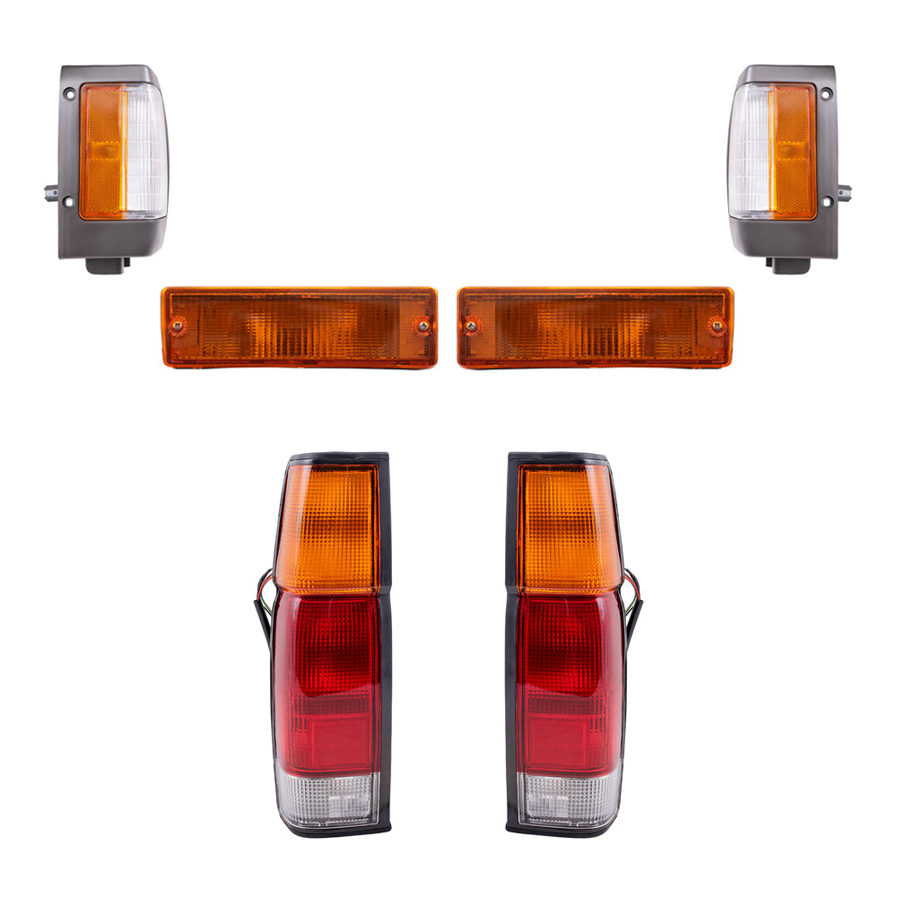 Brock Replacement Side Marker Light Assemblies with Black Bezels, Park/Signal Light Assemblies and Tail Light Assemblies 6 Piece Set Compatible with 1990-1994 D21 WITHOUT Dual Rear Wheels