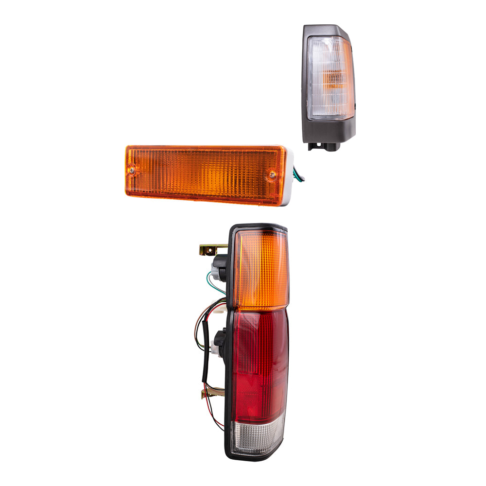 Brock Replacement Side Marker Light Assemblies with Black Bezels, Park/Signal Light Assemblies and Tail Light Assemblies 6 Piece Set Compatible with 1990-1994 D21 WITHOUT Dual Rear Wheels