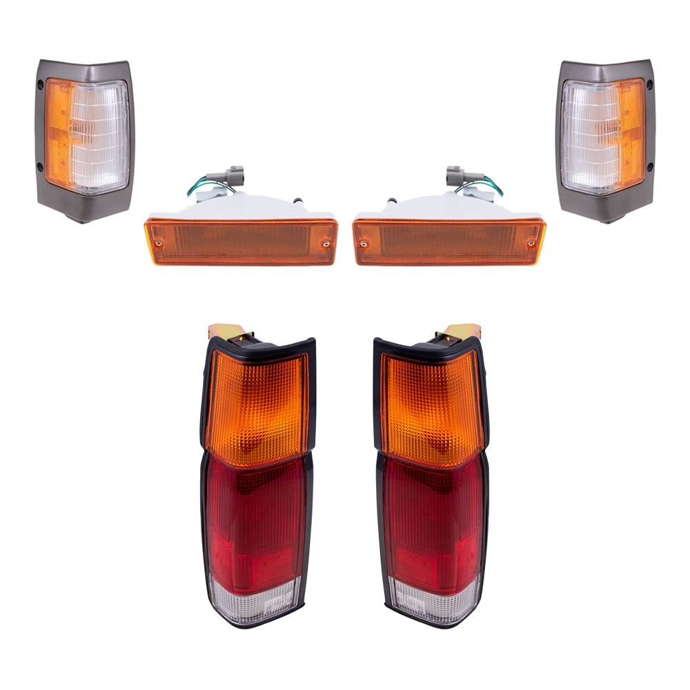 Brock Replacement Side Marker Light Assemblies with Black Bezels, Park/Signal Light Assemblies and Tail Light Assemblies 6 Piece Set Compatible with 1990-1994 D21 WITHOUT Dual Rear Wheels