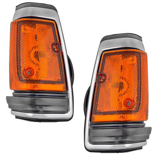 Brock Replacement Set Driver and Passenger Signal Corner Marker Lights Lamps Dark Grey Bezel Chrome Trim Compatible with 83-86 Pickup Truck 2618510W00 2618010W00