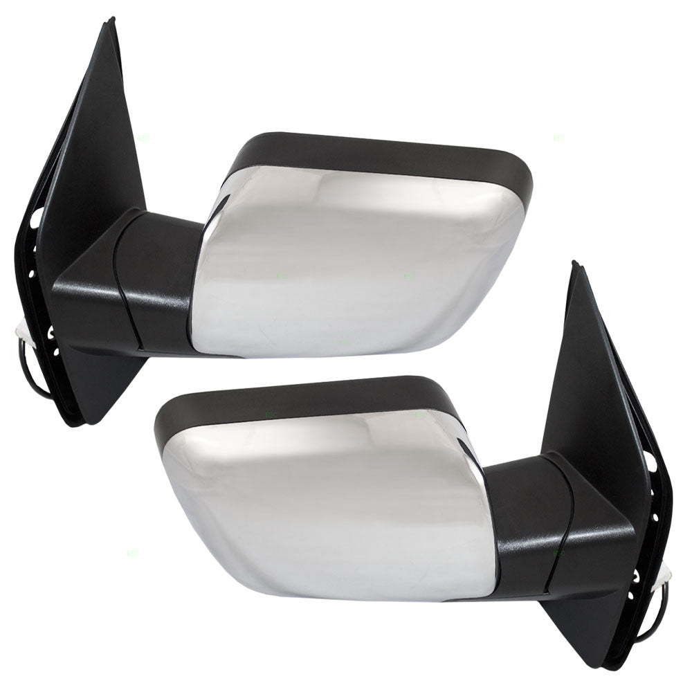 Replacement Pair Set Power Side View Mirrors w/ Chrome Covers Compatible with 04-15 Titan Pickup 96302ZR20A 96301ZR20A
