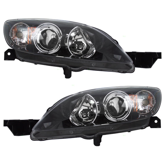 Brock Replacement Driver and Passenger Halogen Headlights Headlamps Compatible with 3 BN8F510L0E BN8F510K0E