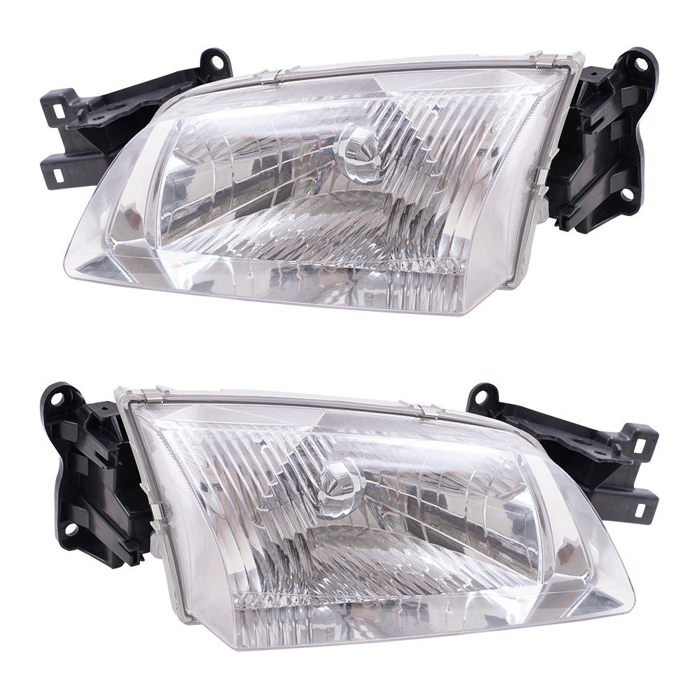 Brock Replacement Pair Set Halogen Headlights Headlamps Compatible with 00-02 626 GG2A-51-040B GG2A-51-030B