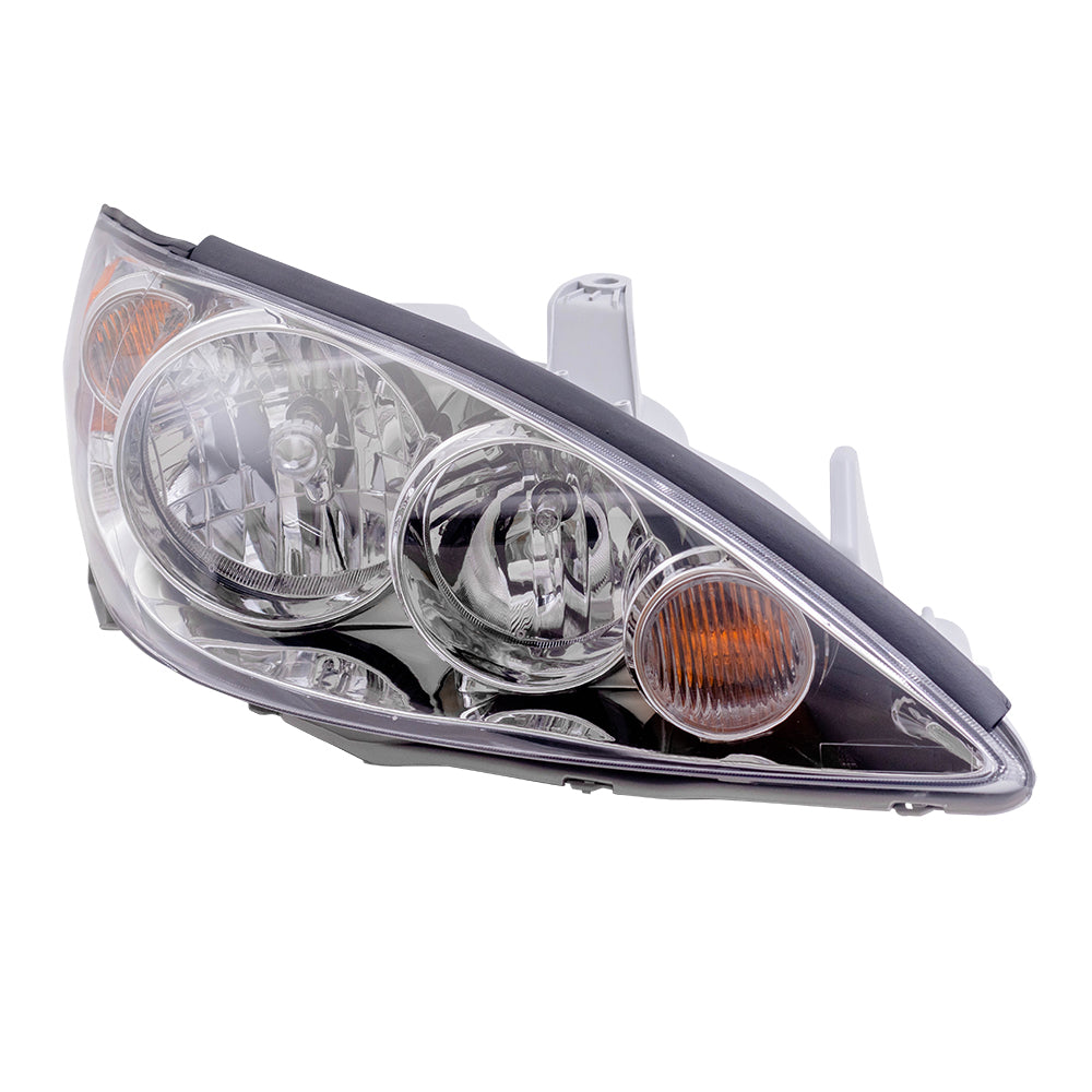 Brock Replacement Set Driver and Passenger Halogen Headlights Headlamps with Chrome Trim Compatible with 2005-2006 Camry 8115006180 8111006180
