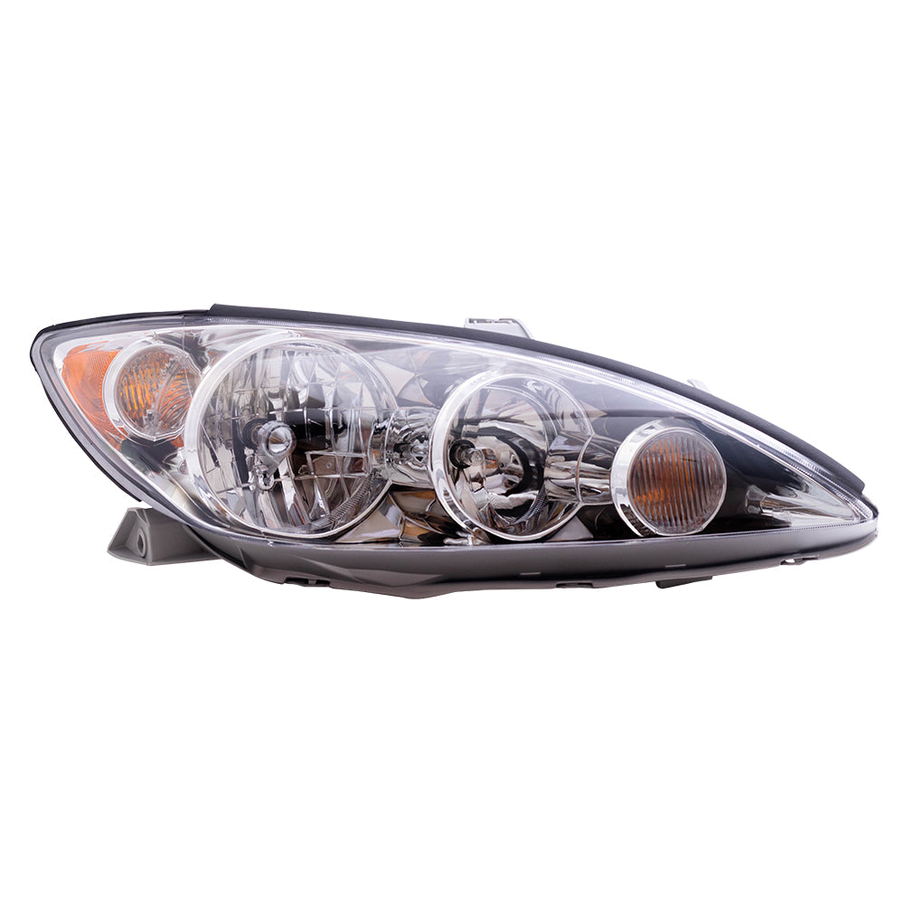 Brock Replacement Set Driver and Passenger Halogen Headlights Headlamps with Chrome Trim Compatible with 2005-2006 Camry 8115006180 8111006180