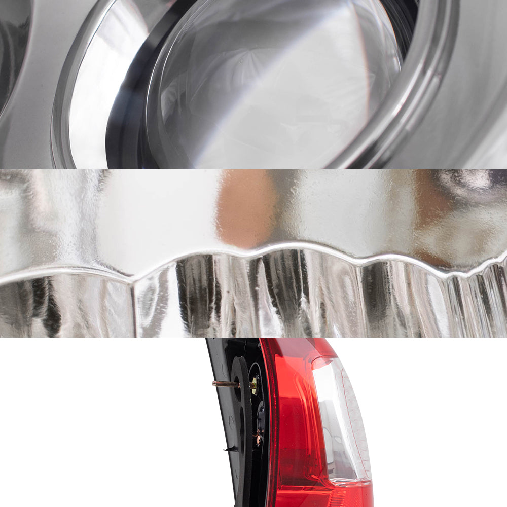 Brock Replacement Driver and Passenger Side Halogen Combination Headlights with Chrome Bezel, Fog Lights and Tail Lights 6 Piece Set Comaptible with 2006-2009 4Runner Sport