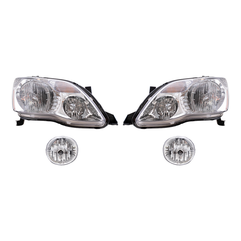 Brock Replacement Driver and Passenger Side Halogen Combination Headlight Assemblies and Fog Light Units 4 Piece Set Comaptible with 2005-2007 Avalon