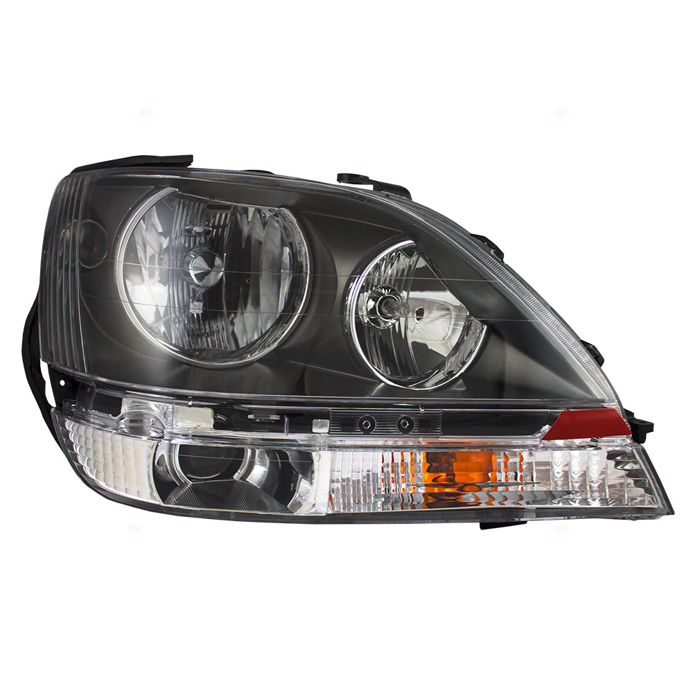 Fits Lexus RX300 99-03 Passengers Halogen Headlight Assembly - w/ Black Bezel