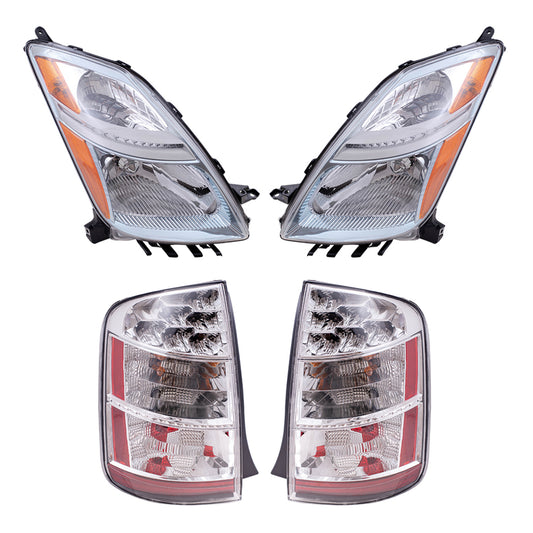 Brock Replacement Headlights with Tail Lights Compatible with 2006 2007 2008 2009 Prius