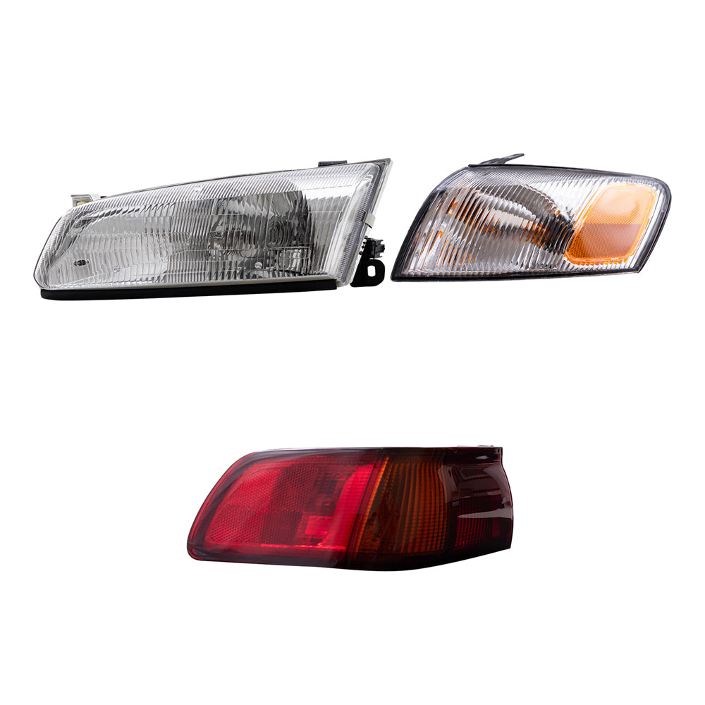Brock Replacement Driver and Passenger Side Headlights, Park Signal Lights and Tail Lights 6 Piece Set Compatible with 1997-1999 Camry