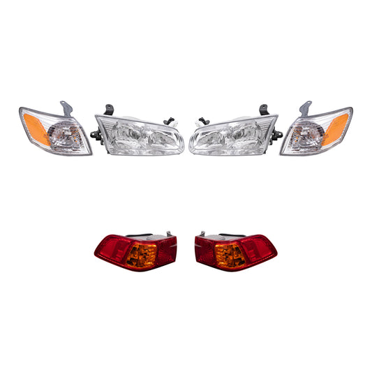 Brock Replacement Driver and Passenger Side Halogen Headlights, Signal Lights, and Tail Light Assemblies 6 Piece Set Compatible with 2000-2001 Toyota Camry