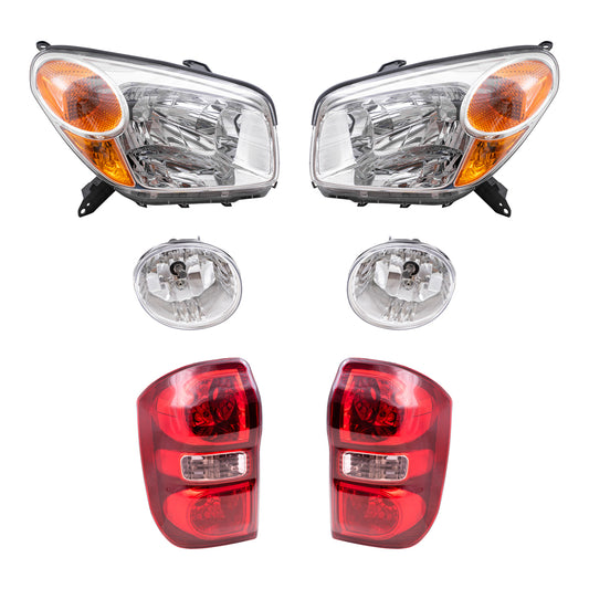 Brock Replacement Driver and Passenger Side Halogen Combination Headlight Units, Fog Light Units and Tail Light Units 6 Piece Set Comaptible with 2004-2005 Rav4