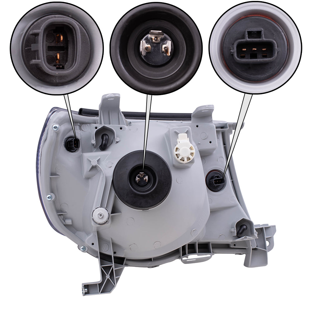 Brock Replacement Pair Set Headlights Headlamps w/ Black Chrome Bezels Compatible with Tacoma Pickup 8115004173 8111004173