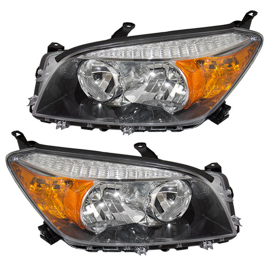 Brock Replacement Pair Set Headlights Headlamp Units w/ Black Bezels Compatible with RAV4 8117042371 8113042371