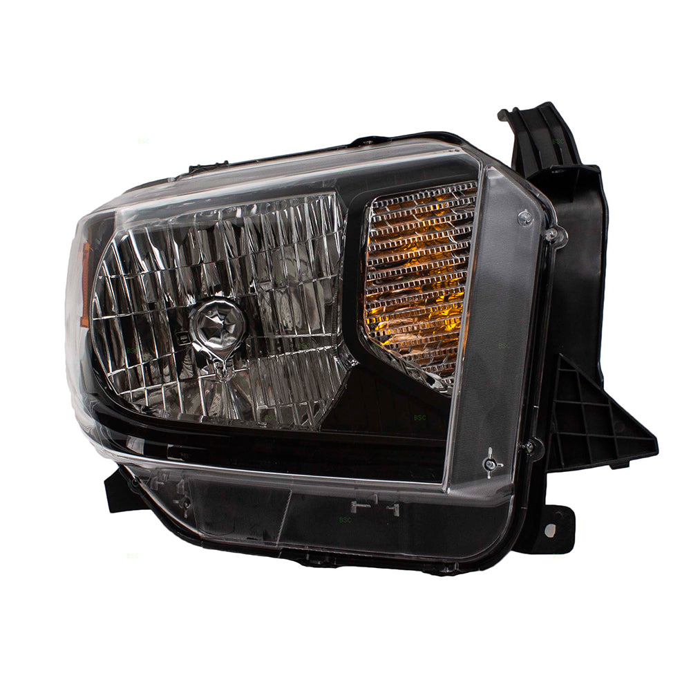 Brock Replacement Passengers Halogen Combination Headlight Headlamp Black Bezel Compatible with 14-17 Tundra Pickup Truck w/ Power Leveling 811100C111