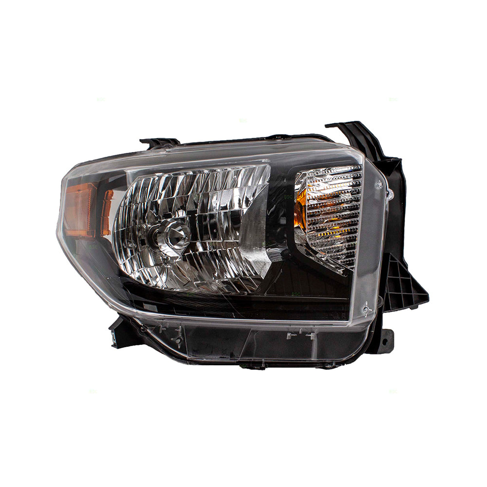 Brock Replacement Passengers Halogen Combination Headlight Headlamp Black Bezel Compatible with 14-17 Tundra Pickup Truck w/ Power Leveling 811100C111