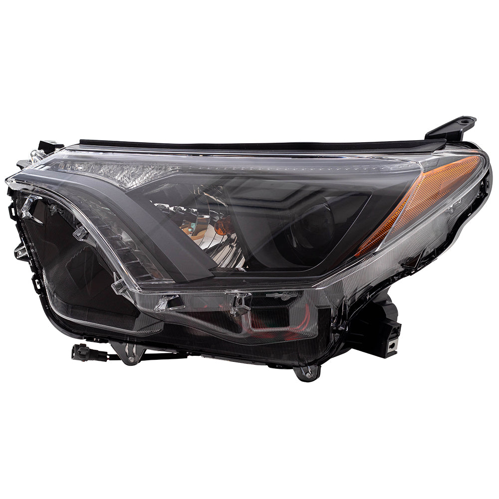 Brock Aftermarket Replacement Driver Side Left Halogen Combination Headlight Assembly With Black Bezel Compatible With 2016-2018 Toyota RAV4
