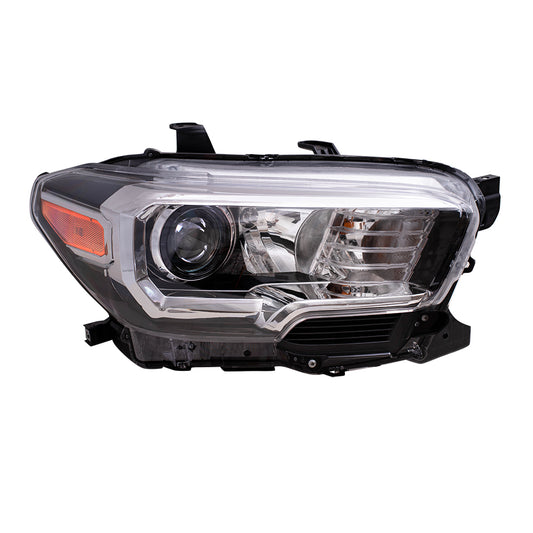 Brock Aftermarket Replacement Passenger Right Halogen Combination Headlight Assembly Without LED Daytime Running Light Compatible With 2016-2017 Toyota Tacoma Without Fog Lights